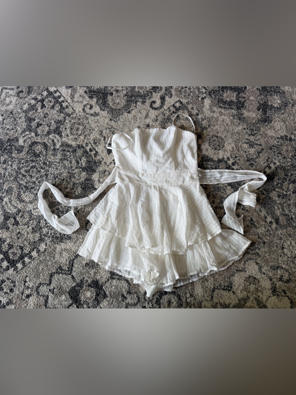 NWT White Tiered Strapless Romper with Tie Waist